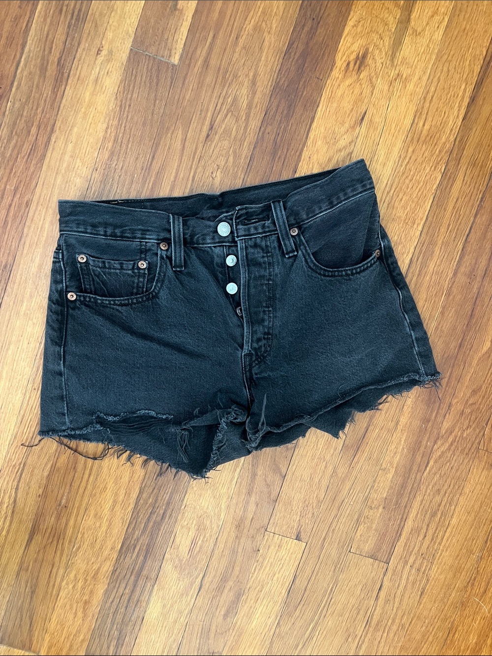 Levi's Black High-Rise Frayed Hem Denim Shorts